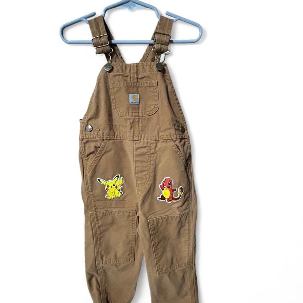 24m 2 years Custom Carhartt overalls with Pikachu and Charmander pokemon patches
